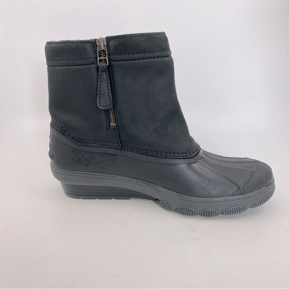 Sperry Saltwater Wedge Black Leather Quarter Duck Boots Color Black SZ 7 - Picture 5 of 12